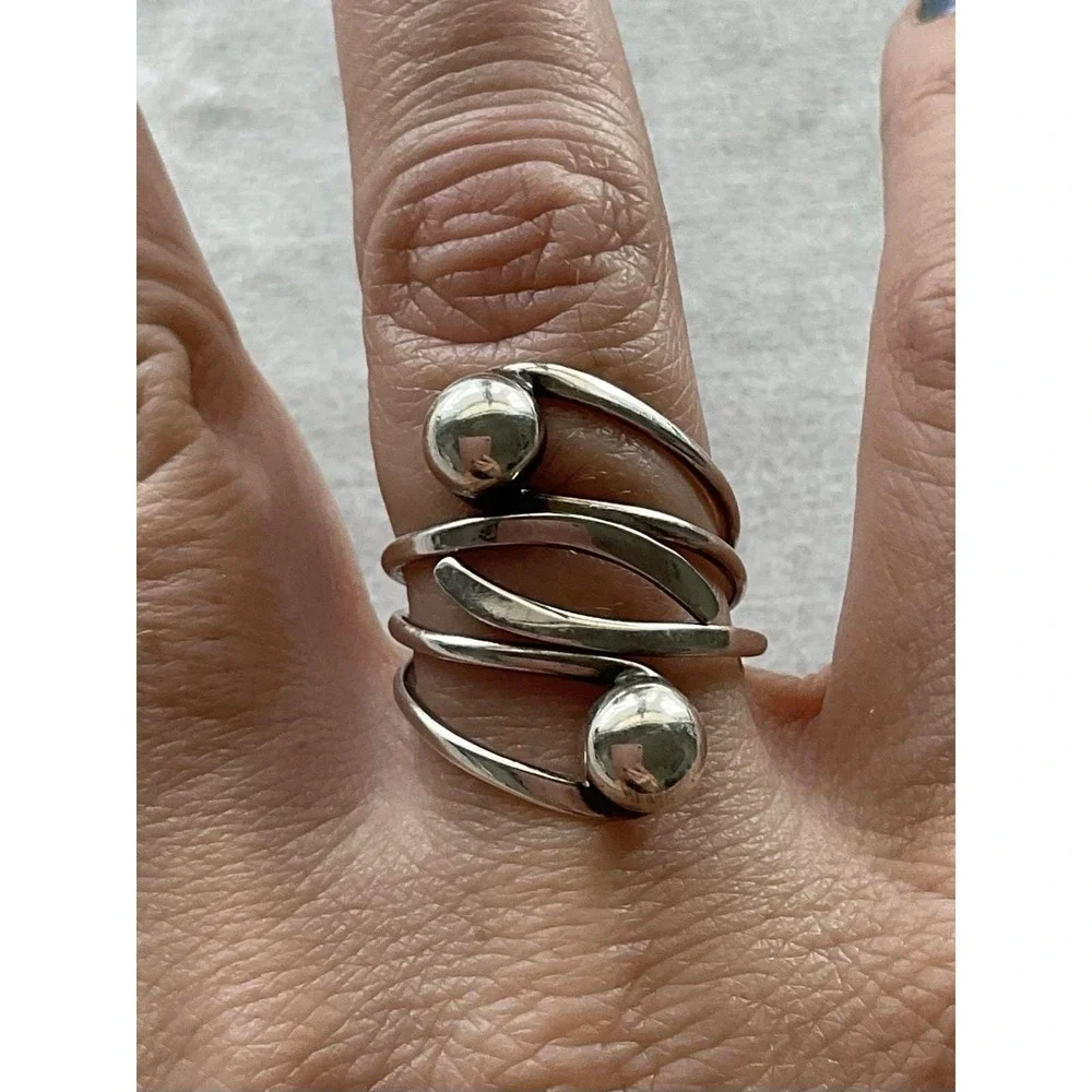 Vintage ATI Mexico 925 Sterling Silver Modernist Bypass Ring Size 7.75